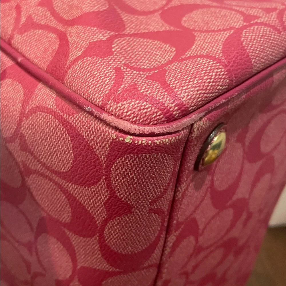 Coach Signature Heritage Stripe Coated Canvas and Leather Satchel Pink - Picture 10 of 16
